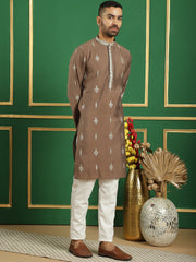 Men's Solid Foil Printed Kurta with Pyjama-JOKP-P