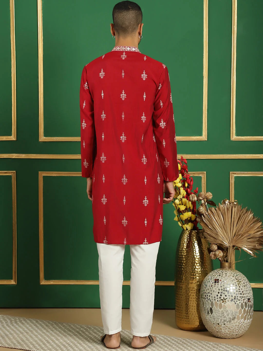 Maroon Printed Mens Kurta Pajama Set - Stylish Kurta Pajama