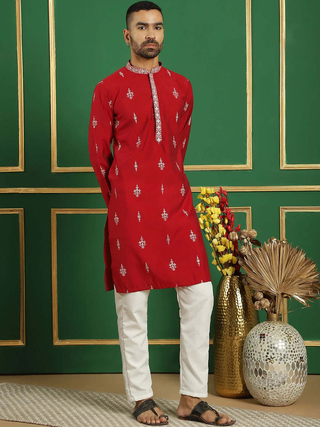 Maroon Printed Mens Kurta Pajama Set - Stylish Kurta Pajama