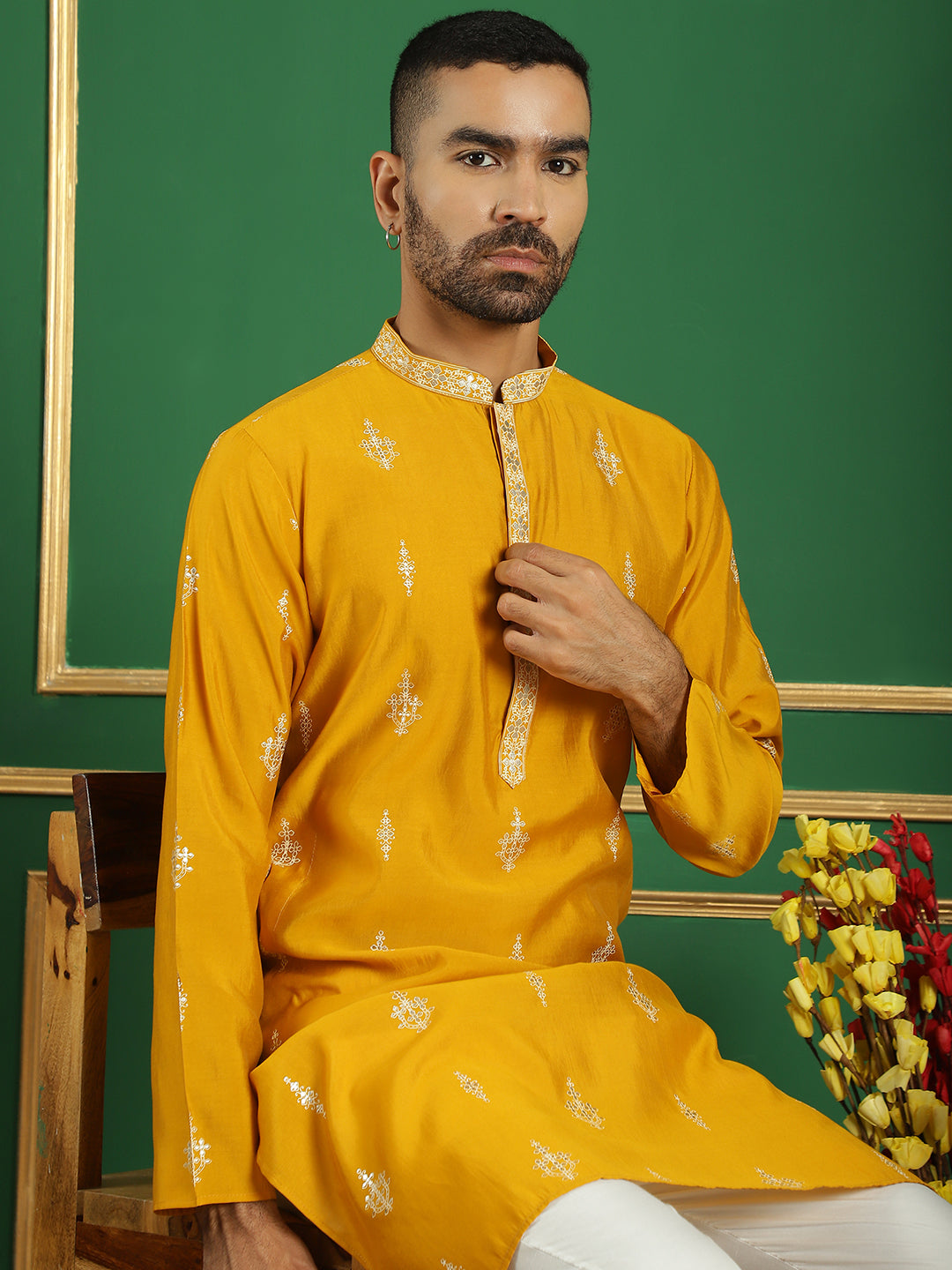 Men's Foil Printed Kurta with Bolt Pyjama-JOKP-P