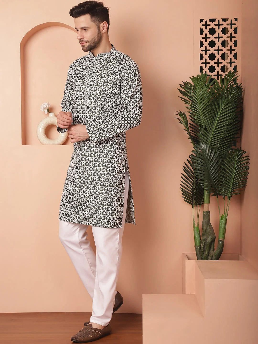Olive Cotton Kurta Pajama | Chikankari Embroidery, Stylish Set