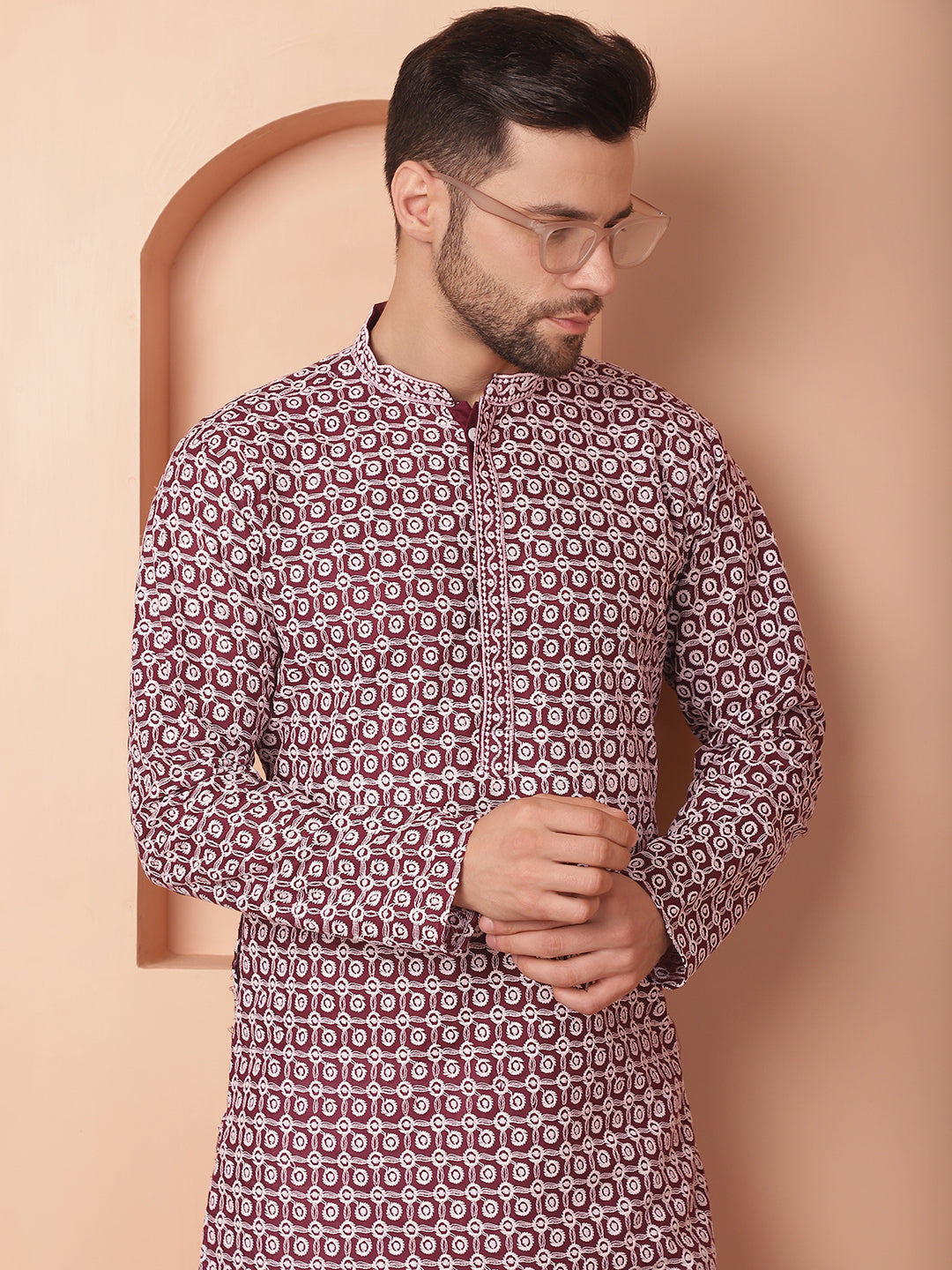 Purple Cotton Kurta Pajama Set | Chikankari Embroidered