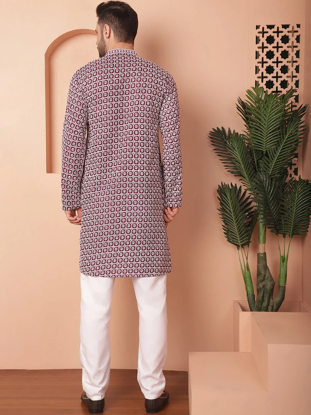 Purple Cotton Kurta Pajama Set | Chikankari Embroidered