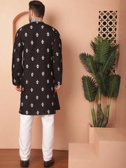Men's Black Chikankari Embroidered Kurta With Pyjama-JOKP-P