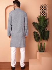 Men's Grey Embroidered and Sequence Kurta with Pyjama-JOKP-P