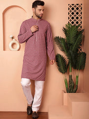 Men's Magenta Fit Embroidered and Sequence Kurta with Pyjama-JOKP-P