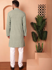Men's Green Embroidered and Sequence Kurta with Pyjama-JOKP-P