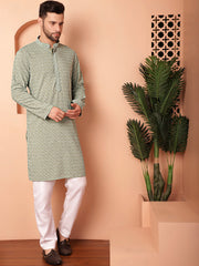 Men's Green Embroidered and Sequence Kurta with Pyjama-JOKP-P