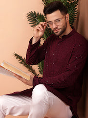 Men's Purple Embroidered and Sequence Kurta with Pyjama-JOKP-P