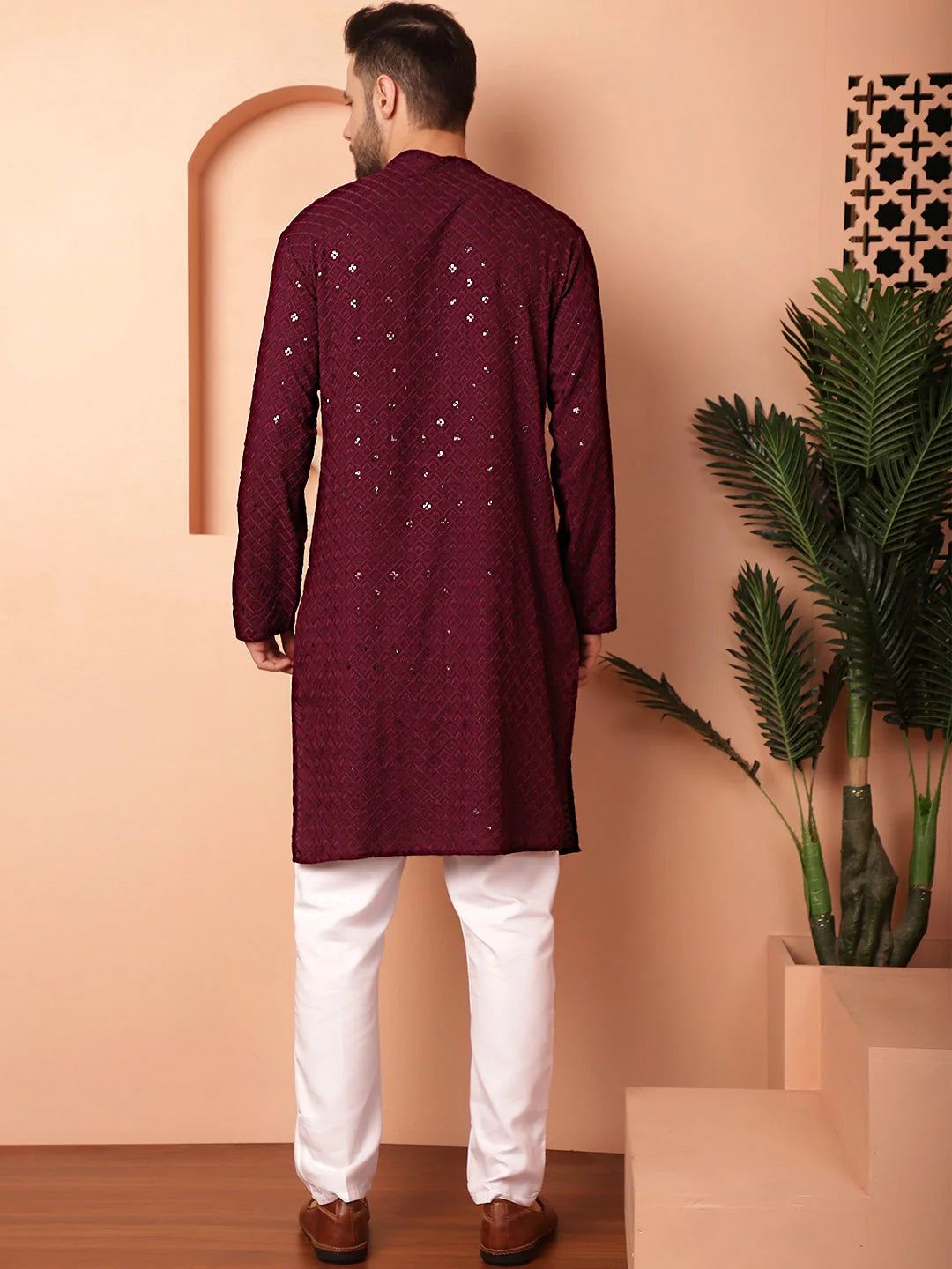 Purple Embroidered Kurta Pajama for Men | Viscose Rayon