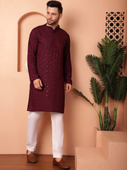 Men's Purple Embroidered and Sequence Kurta with Pyjama-JOKP-P
