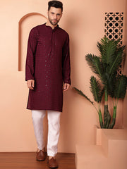 Men's Purple Embroidered and Sequence Kurta with Pyjama-JOKP-P
