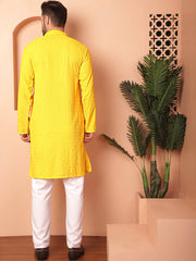 Men's Yellow Embroidered and Sequence Kurta with Pyjama-JOKP-P