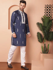 Men's Collar Chikankari Embroidered Fit Kurta With Pyjama-JOKP-P