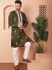 Men's Collar Fit Chikankari Embroidered Kurta With Pyjama-JOKP-P