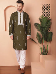 Men's Collar Fit Chikankari Embroidered Kurta With Pyjama-JOKP-P