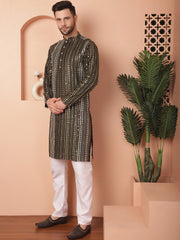 Men's Mirror Work Kurta Payjama Solid Sets-JOKP-P