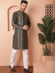 Men's Mirror Work Kurta Payjama Solid Sets-JOKP-P