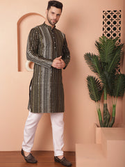 Men's Mirror Work Kurta Payjama Solid Sets-JOKP-P