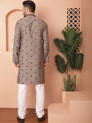 Men's Collar Chikankari Embroidered Kurta With Pyjama-JOKP-PE