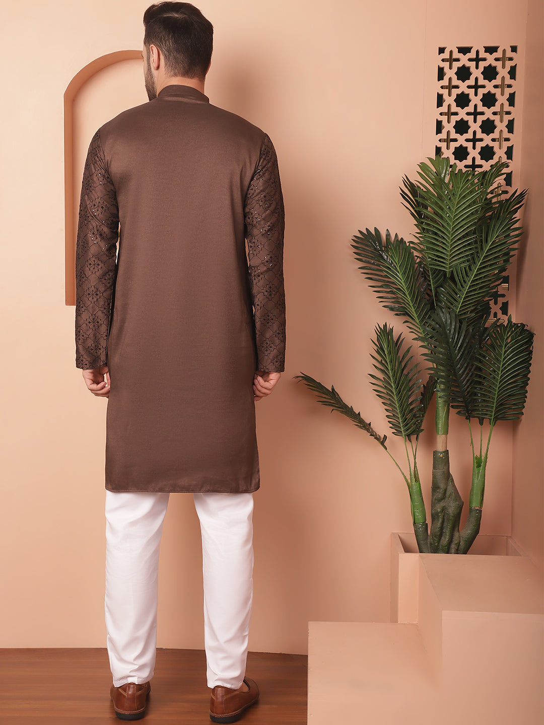 Coffee Chikankari Kurta Pajama Set - Mens Kurta Pajama