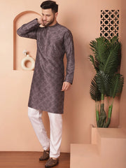 Men's Chikankari and Sequence Solid Kurta with Pyjama-JOKP-P