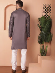 Men's Chikankari and Sequence Solid Kurta with Pyjama-JOKP-P