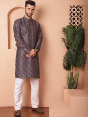 Men's Chikankari and Sequence Solid Kurta with Pyjama-JOKP-P