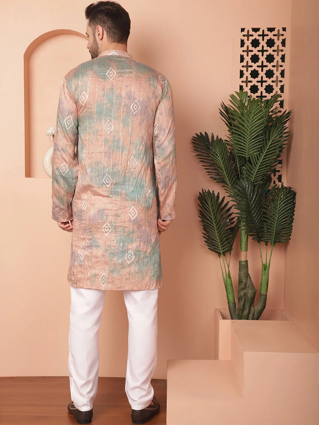 Multi Tei-Dye Printed Mens Kurta Pajama Set | Ethnic Outfit