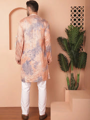 Men's Peach Tei-Dye Printed Kurta Pyjama Set-JOKP-P