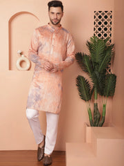 Men's Peach Tei-Dye Printed Kurta Pyjama Set-JOKP-P