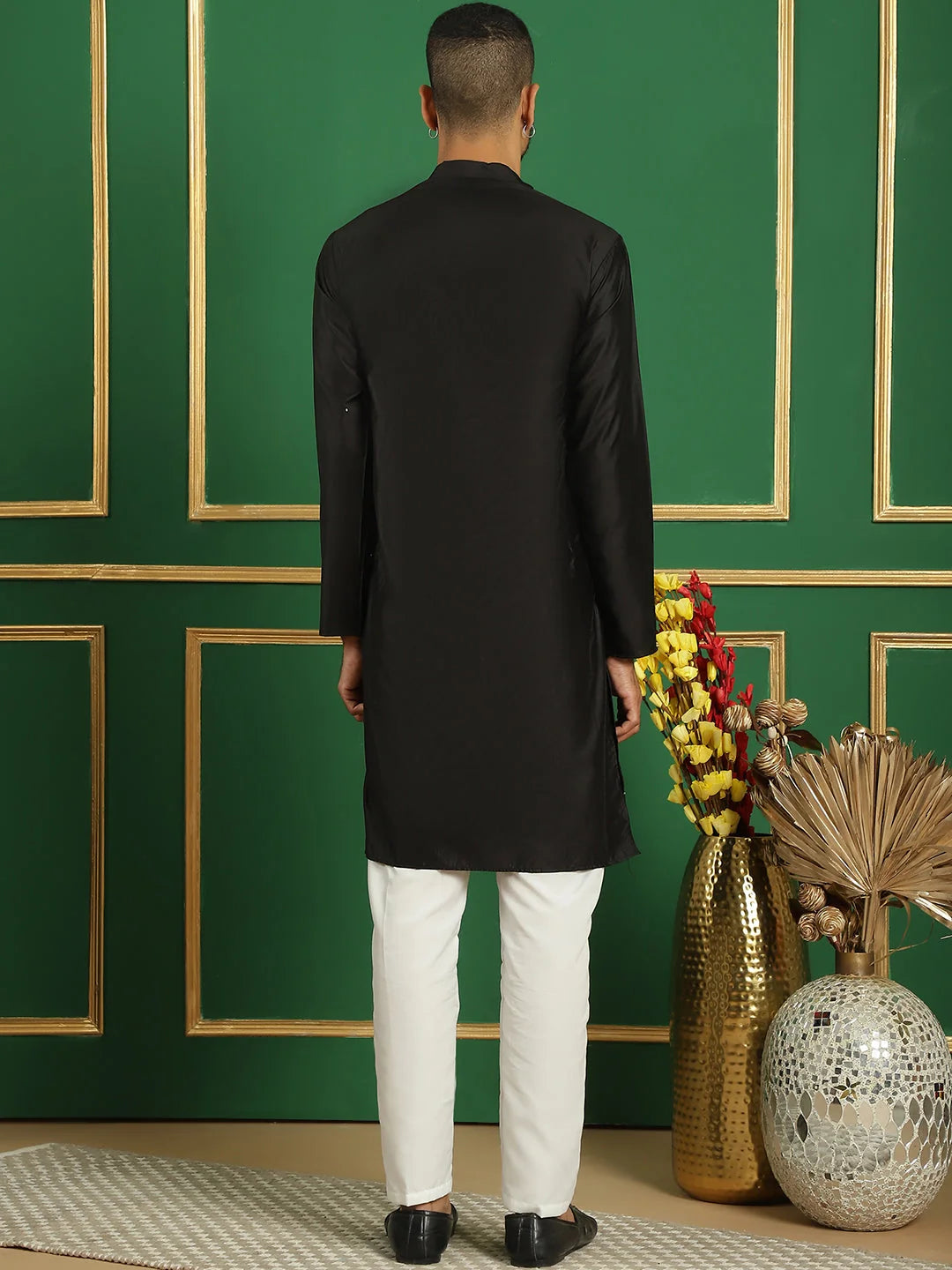 Black Embroidered Cotton Kurta Pajama Set for Men | Shop Now