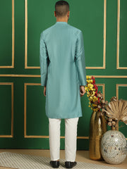 Men's Embroidered Solid Kurta with Pyjama-JOKP-P