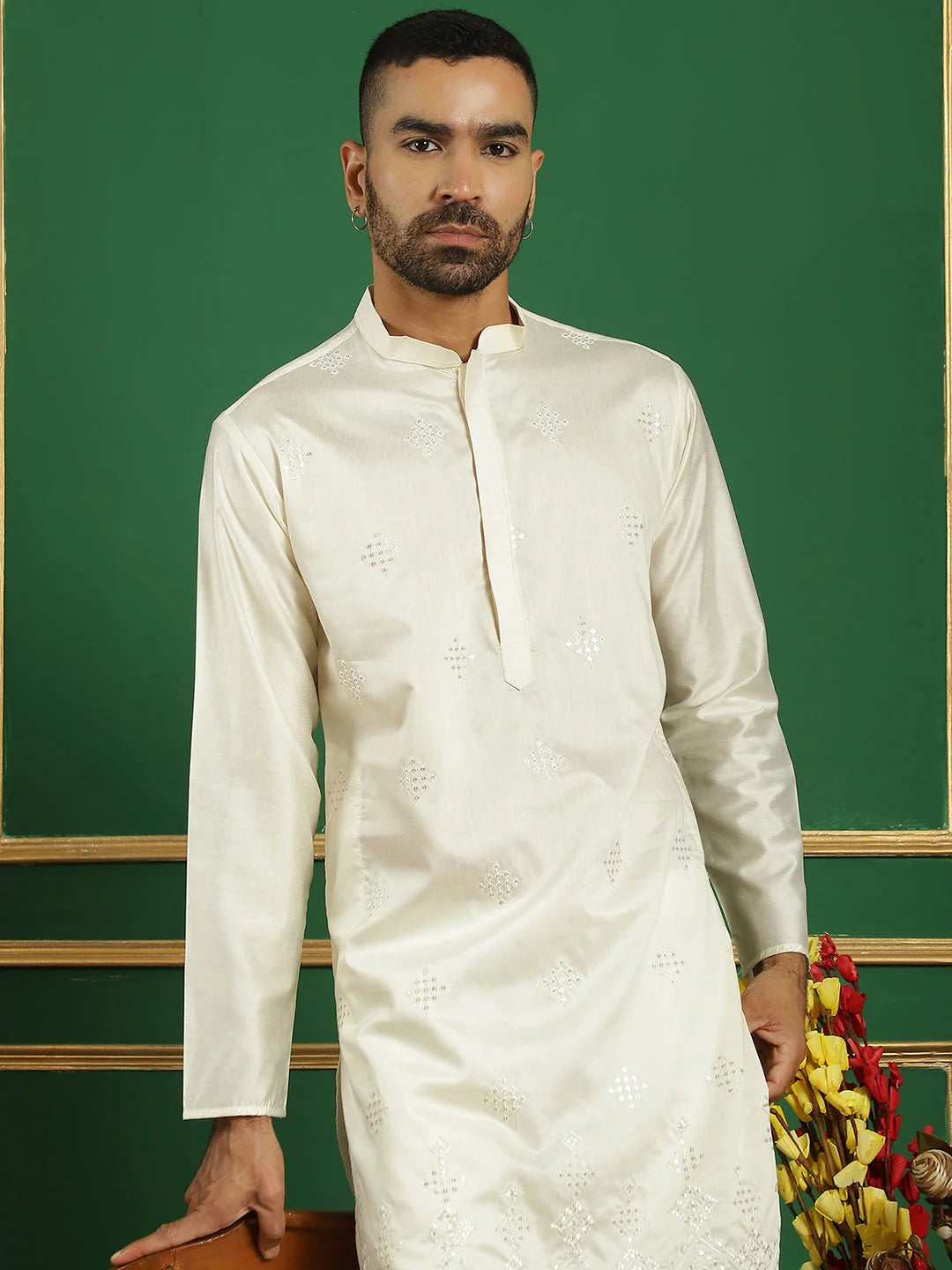 Men's Embroidered Kurta with Styled Pyjama-JOKP-P