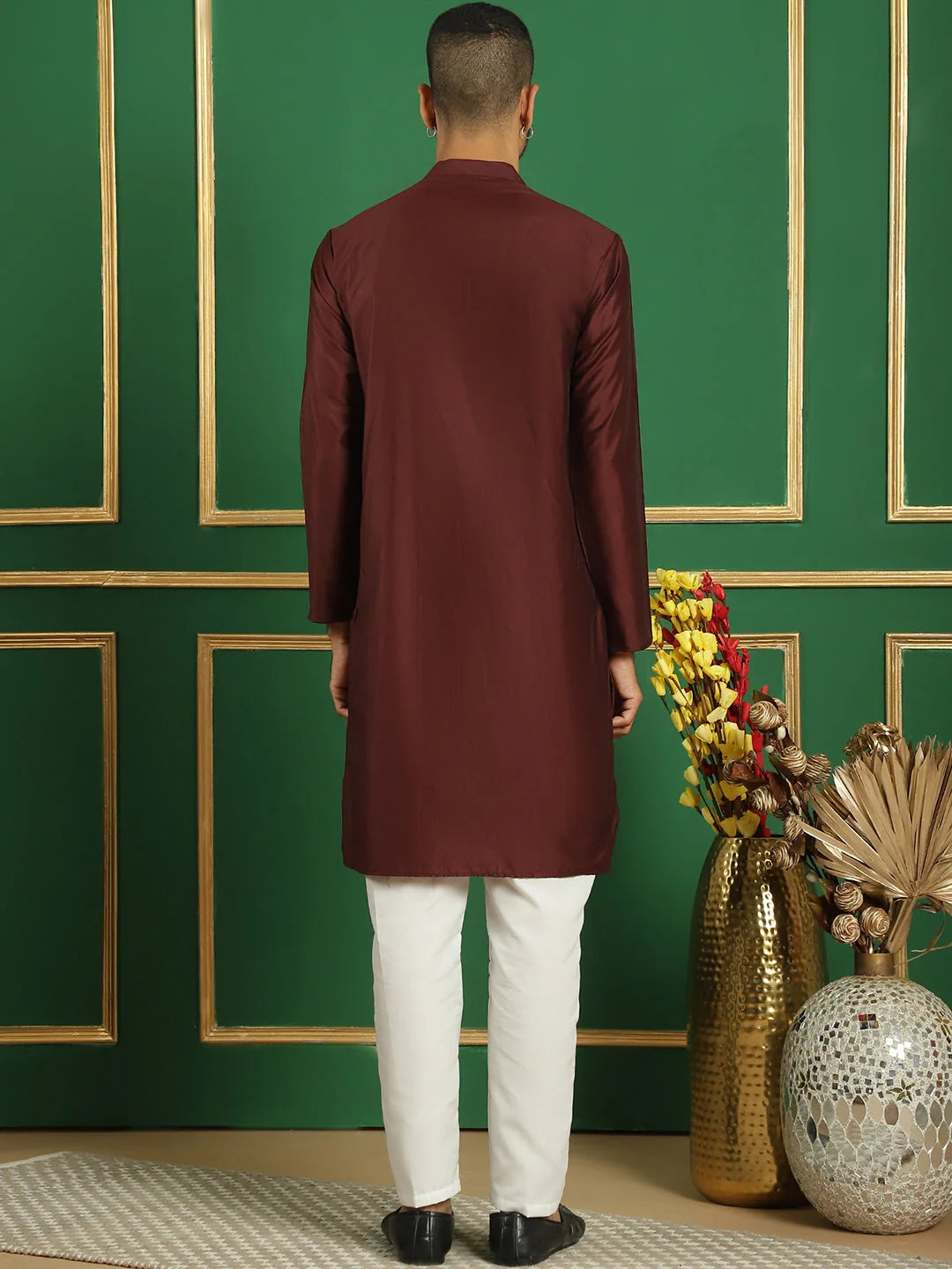 Maroon Embroidered Mens Kurta Pajama Set | Designer Kurta