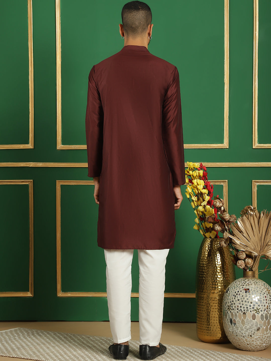 Maroon Embroidered Mens Kurta Pajama Set | Designer Kurta