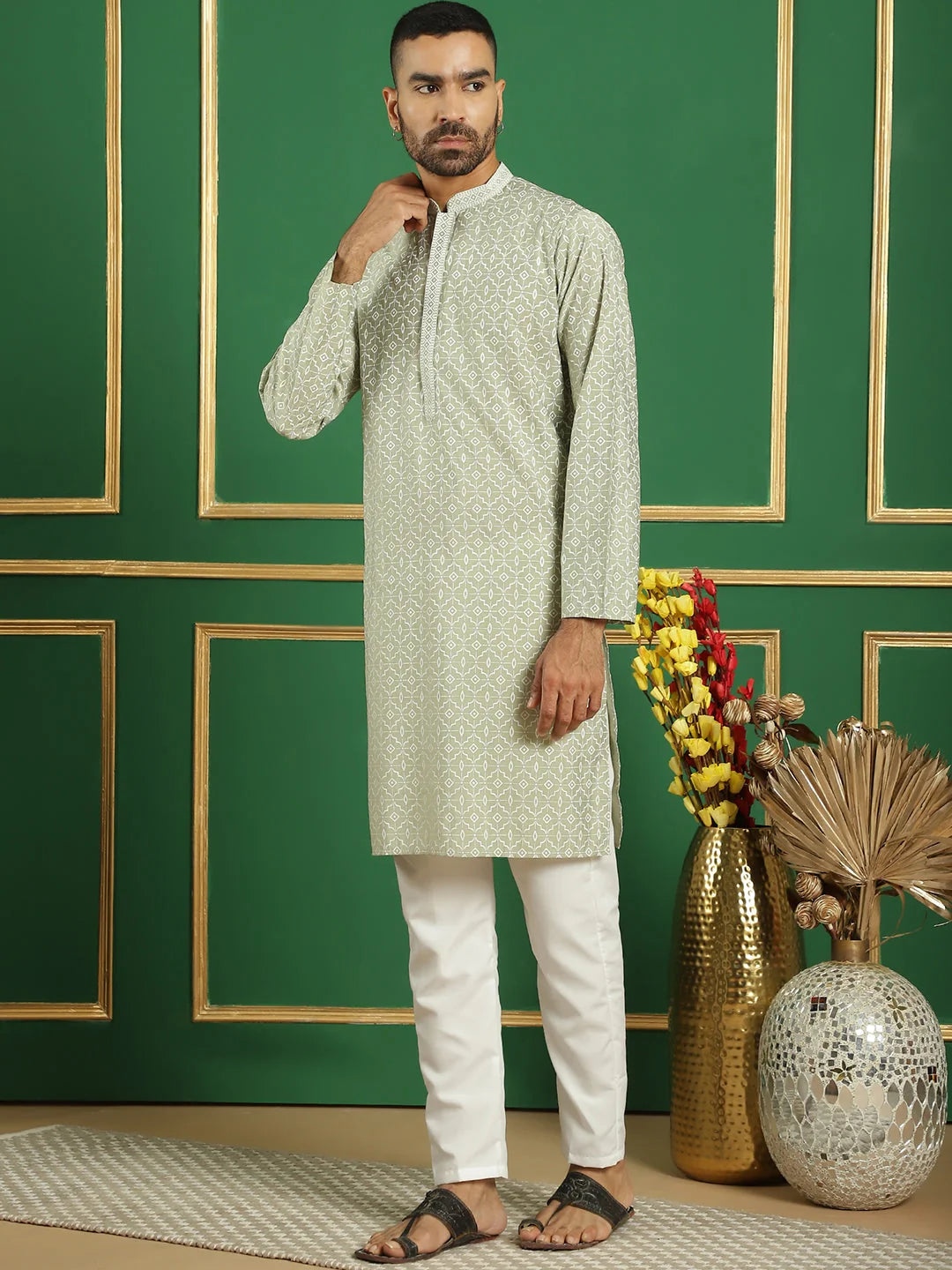 Geometric Print Mens Kurta Pajama Set | Stylish Kurta Pajama