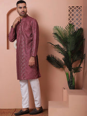 Men's Embroidered and Sequins Kurta Pyjama Set-JOKP-PDD