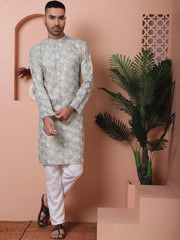 Men's Printed and Embroidered Kurta Pyjama Set-JOWKP-P