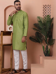 Men Green Woven Design Cotton Kurta Pyjama Set-JOKP-P