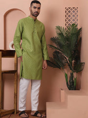 Men Green Woven Design Cotton Kurta Pyjama Set-JOKP-P