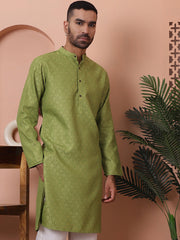 Men Green Woven Design Cotton Kurtas-KO-5068Green