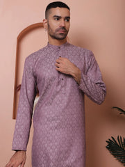 Men Purple Woven Design Cotton Kurta Pyjama Set-JOKP-P