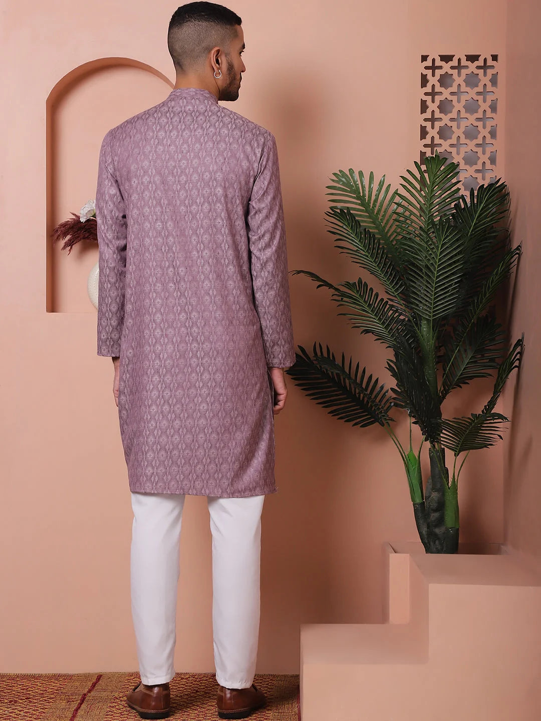 Purple Woven Design Mens Kurta Pajama Set | Cotton Kurta Pajama