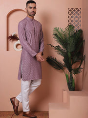 Men Purple Woven Design Cotton Kurta Pyjama Set-JOKP-P