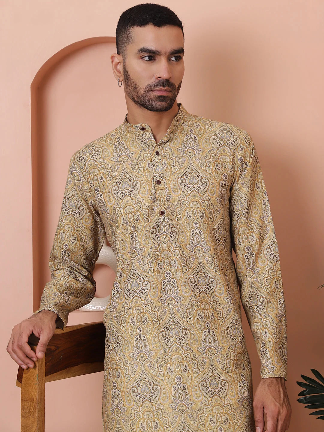 Men Printed Cotton Kurta Pyjama Set-JZOKP-P