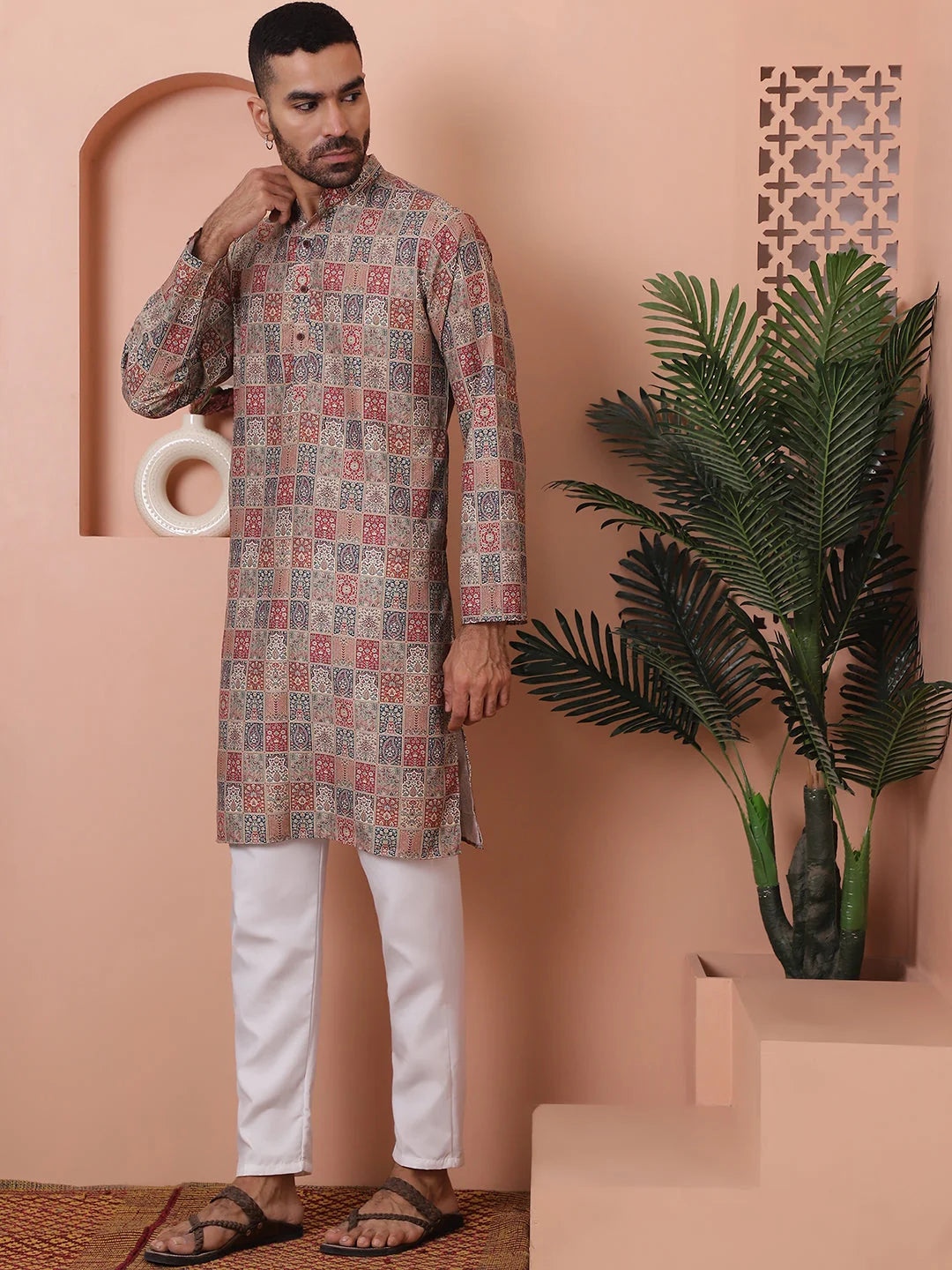 Multi Printed Mens Kurta Pajama Set | Cotton Kurta Pajama