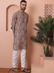 Men Printed Cotton Kurta Pyjama Set-JOZKP-P