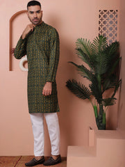 Men Printed Cotton Kurta Pyjama Set-JOKP-PT