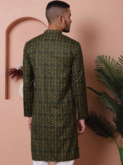 Men Printed Cotton Kurtas-KO-5069Olive